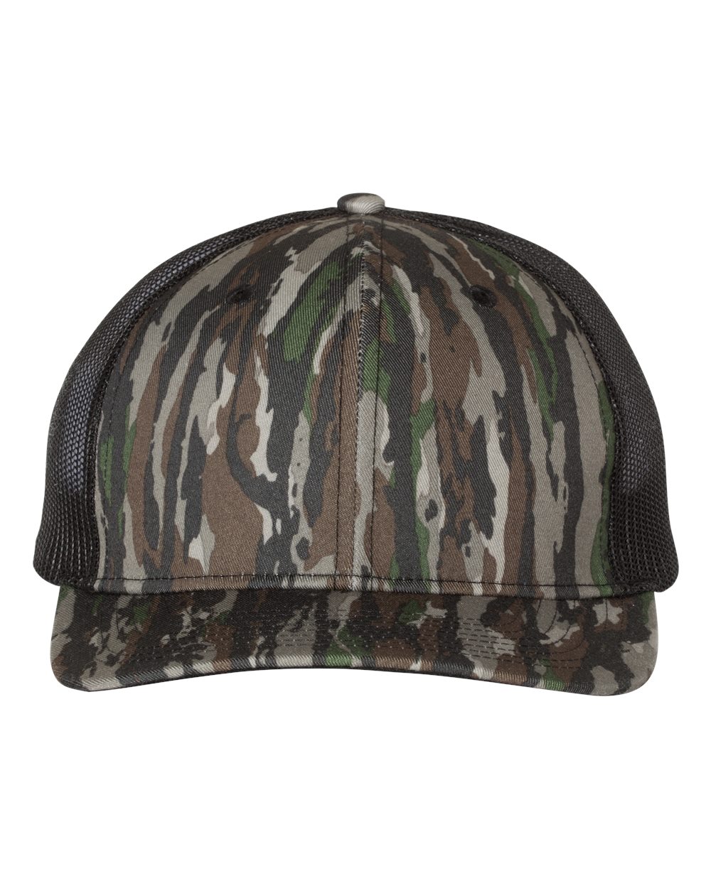 Front View of Realtree Original/ Black Printed Trucker Cap - 112P