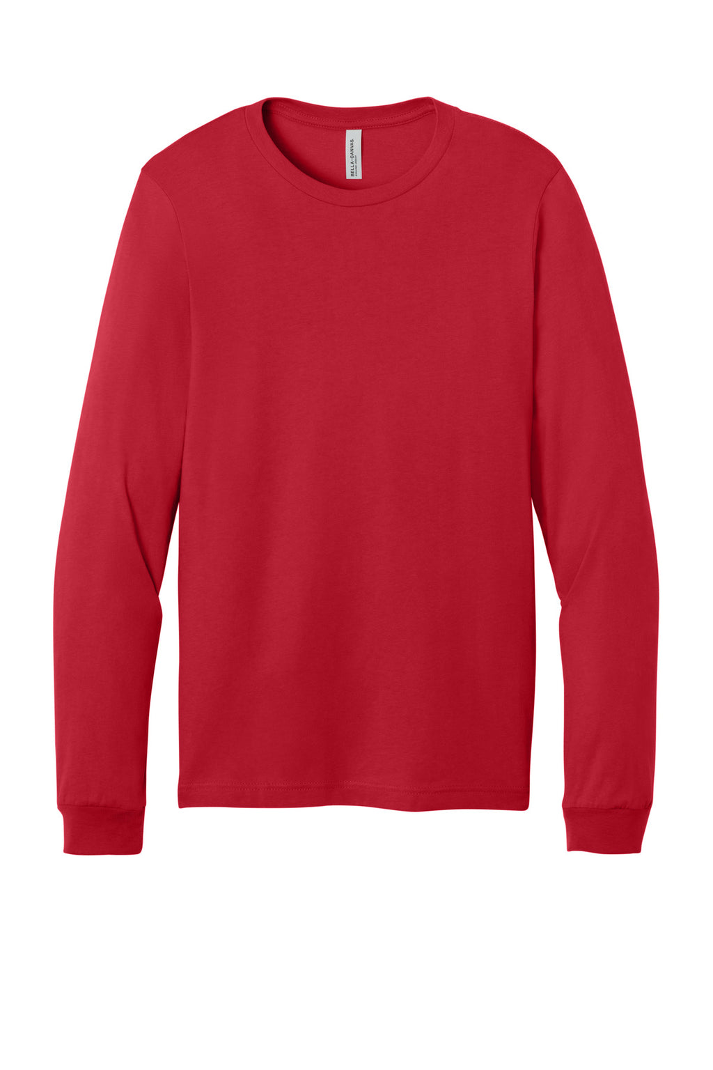 Front View of Red BELLA+CANVAS Unisex Jersey Long Sleeve Tee. BC3501