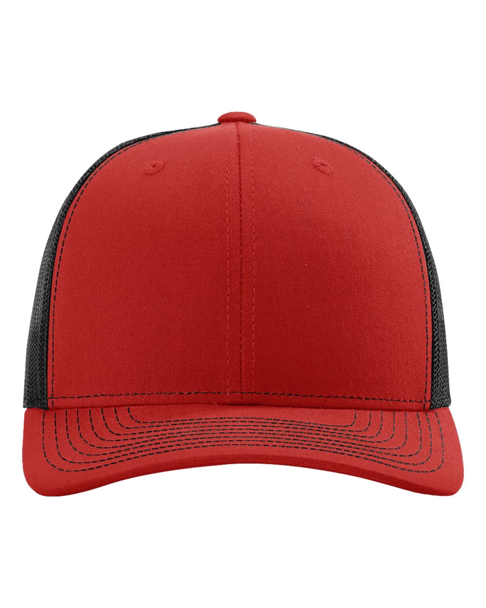 Front View of Red/ Black Snapback Trucker Cap - 112