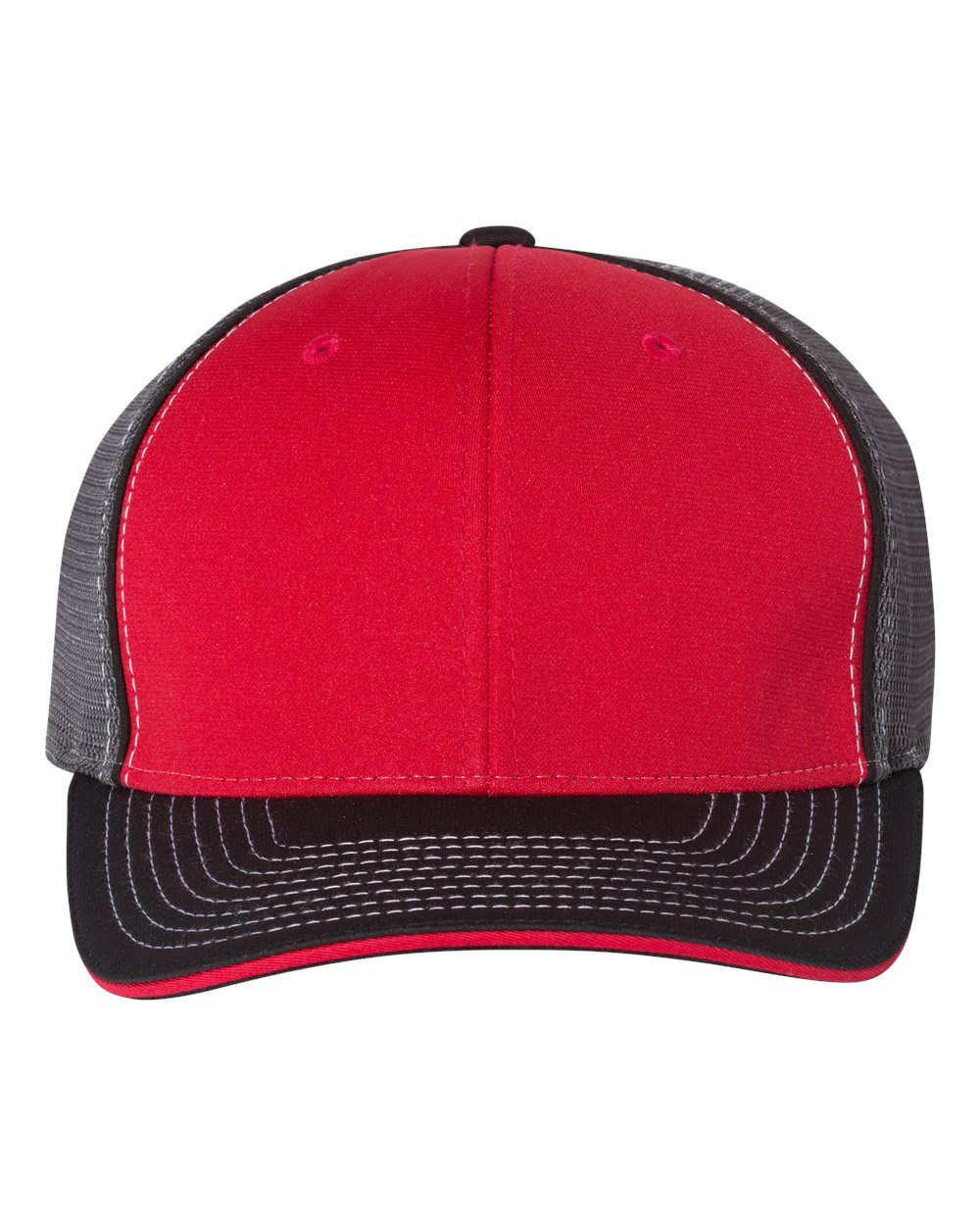 Front View of Red/ Charcoal/ Black Tri Pulse Sportmesh R-Flex Cap - 172