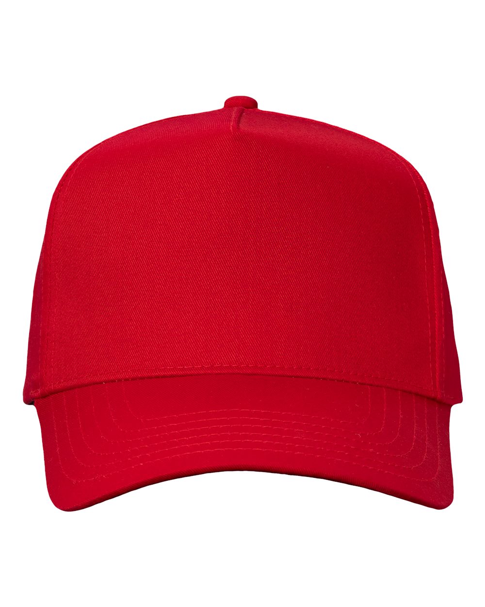Front View of Red Five-Panel Twill Cap - 8869