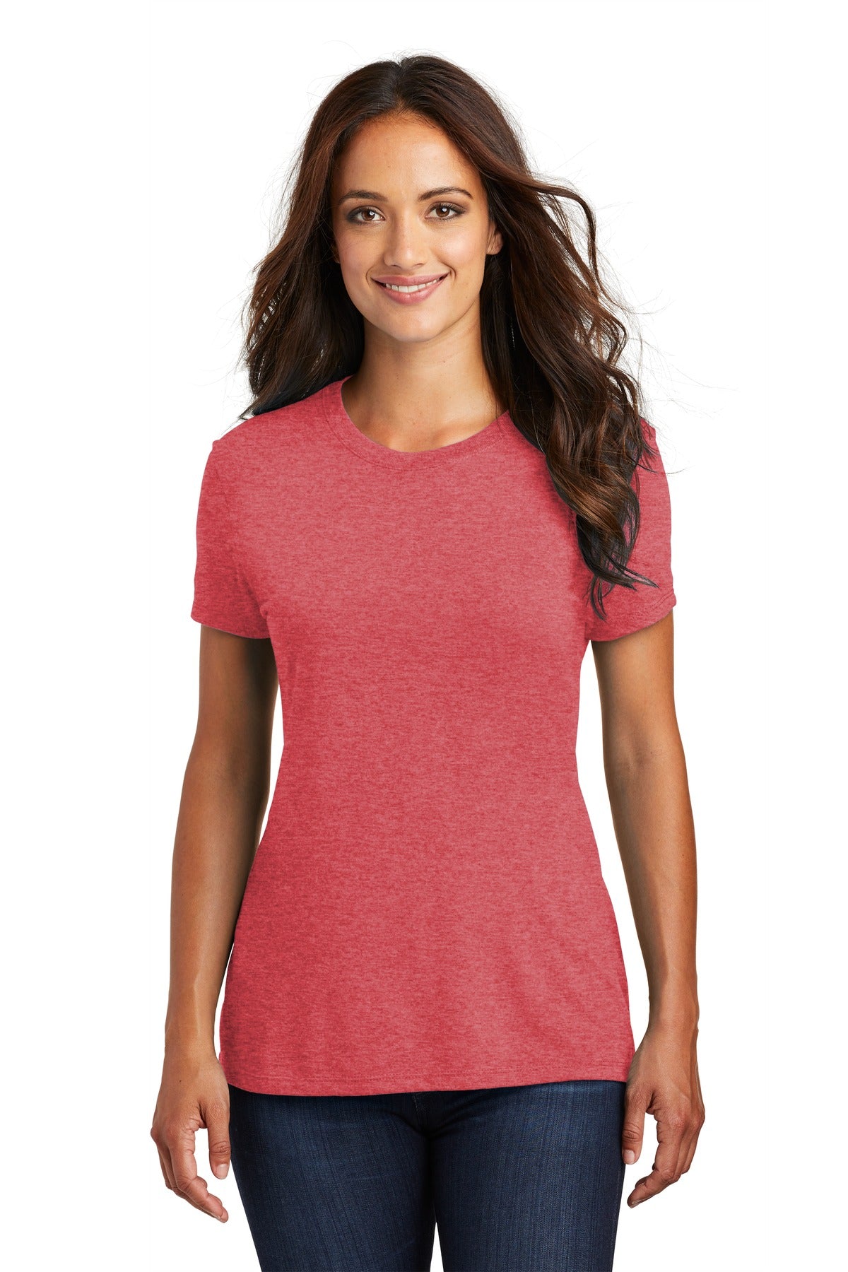 Front View of Red Frost District Women's Perfect Tri Tee. DM130L