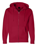 Front View of Red Heavyweight Full-Zip Hooded Sweatshirt - IND4000Z