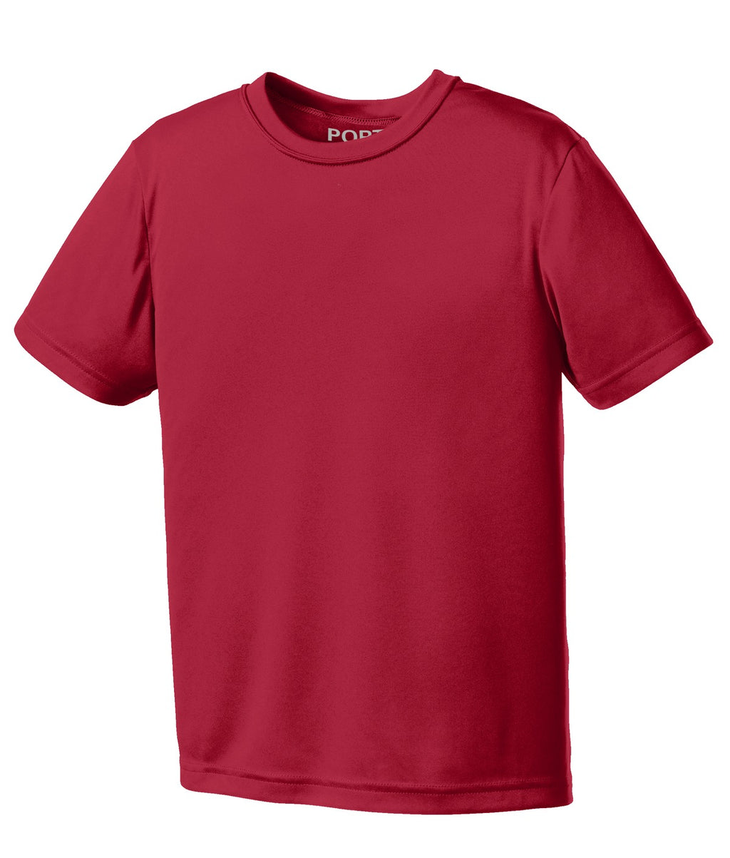 Front View of Red Port & Co Youth Performance Tee. PC380Y