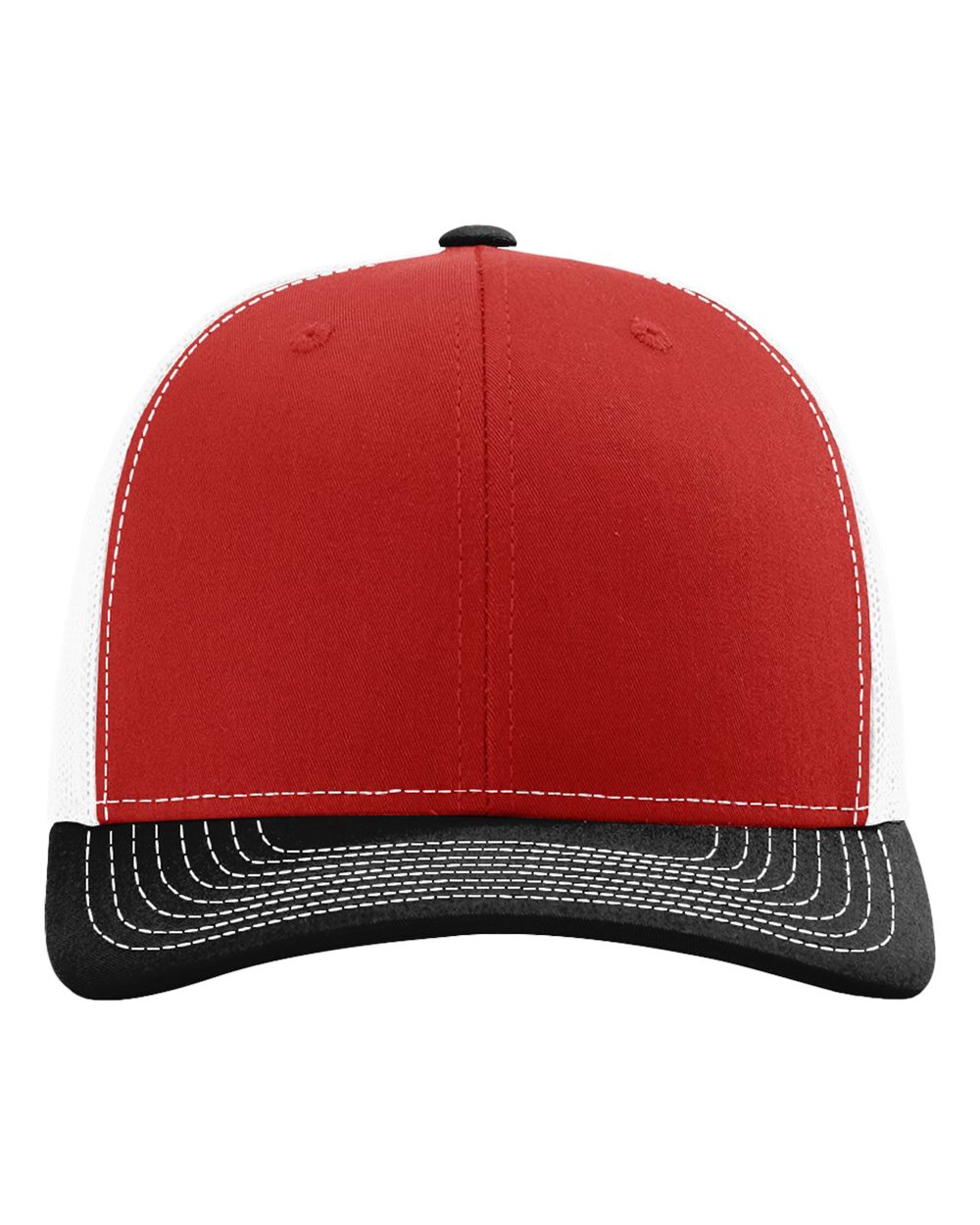 Front View of Red/ White/ Black Snapback Trucker Cap - 112