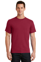 Front View of Rich Red Port & Co Essential Tee. PC61