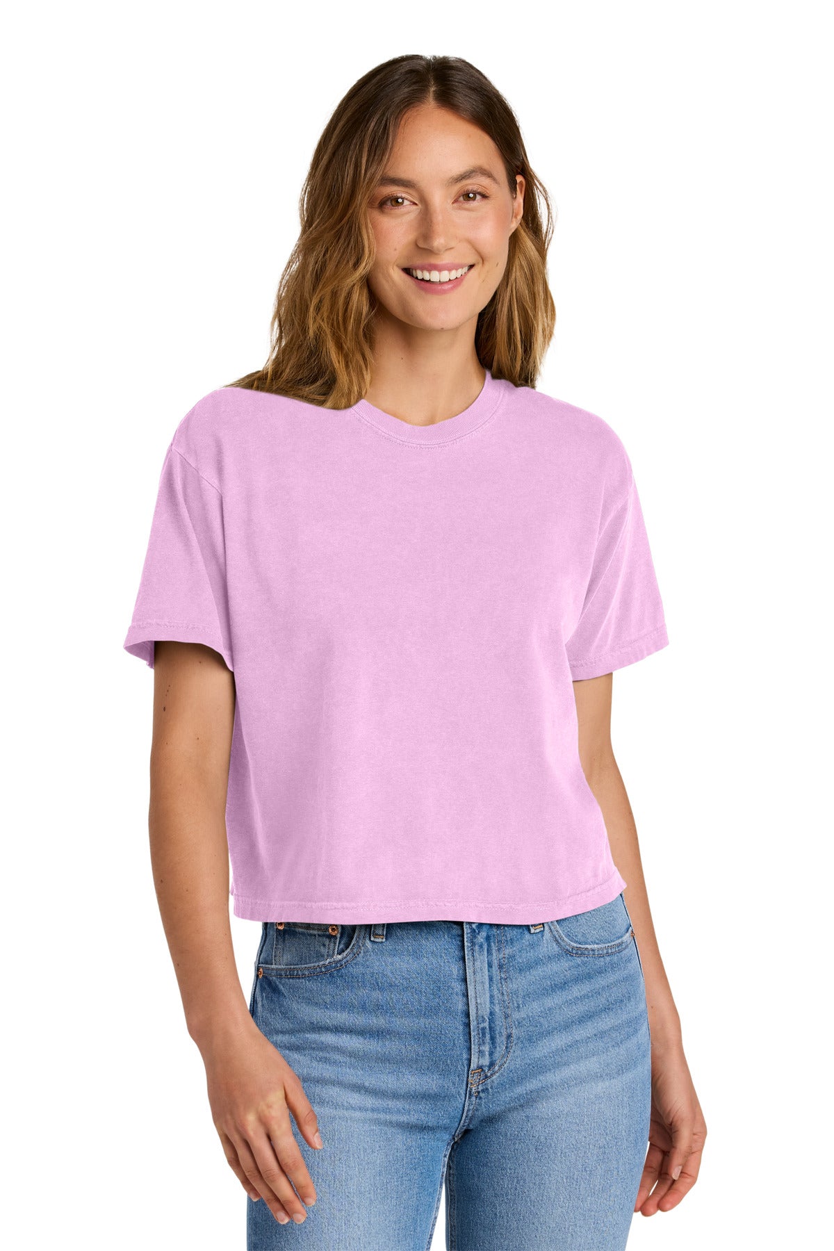 Front View of RoseQuartz Comfort Colors Women's Heavyweight Boxy Tee 3023CL