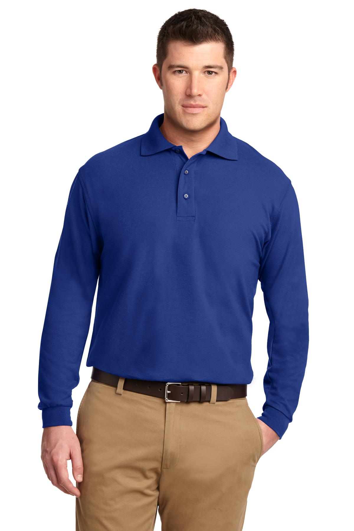 Front View of Royal Port Authority Silk Touch Long Sleeve Polo. K500LS