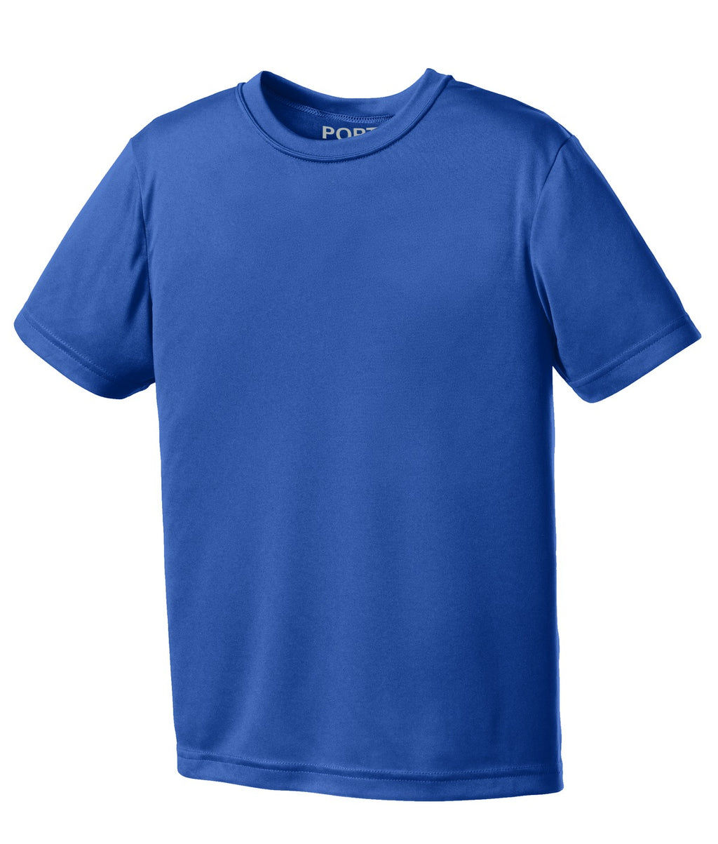 Front View of Royal Port & Co Youth Performance Tee. PC380Y