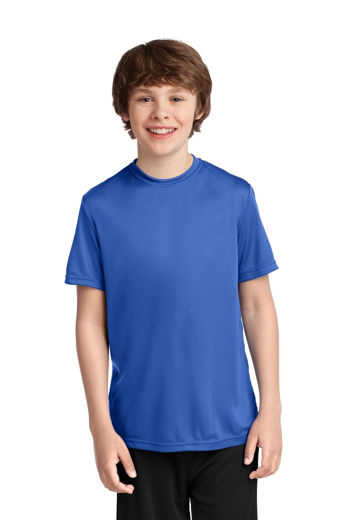 Front View of Royal Port & Co Youth Performance Tee. PC380Y