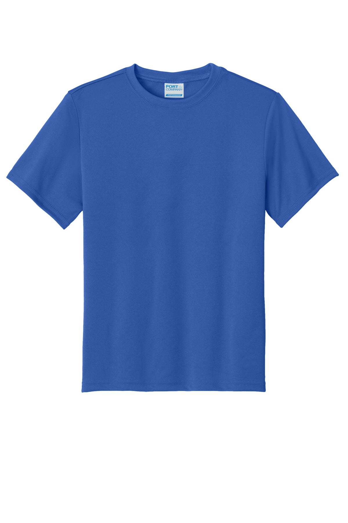 Front View of Royal Port & Co Youth Performance Tee. PC380Y