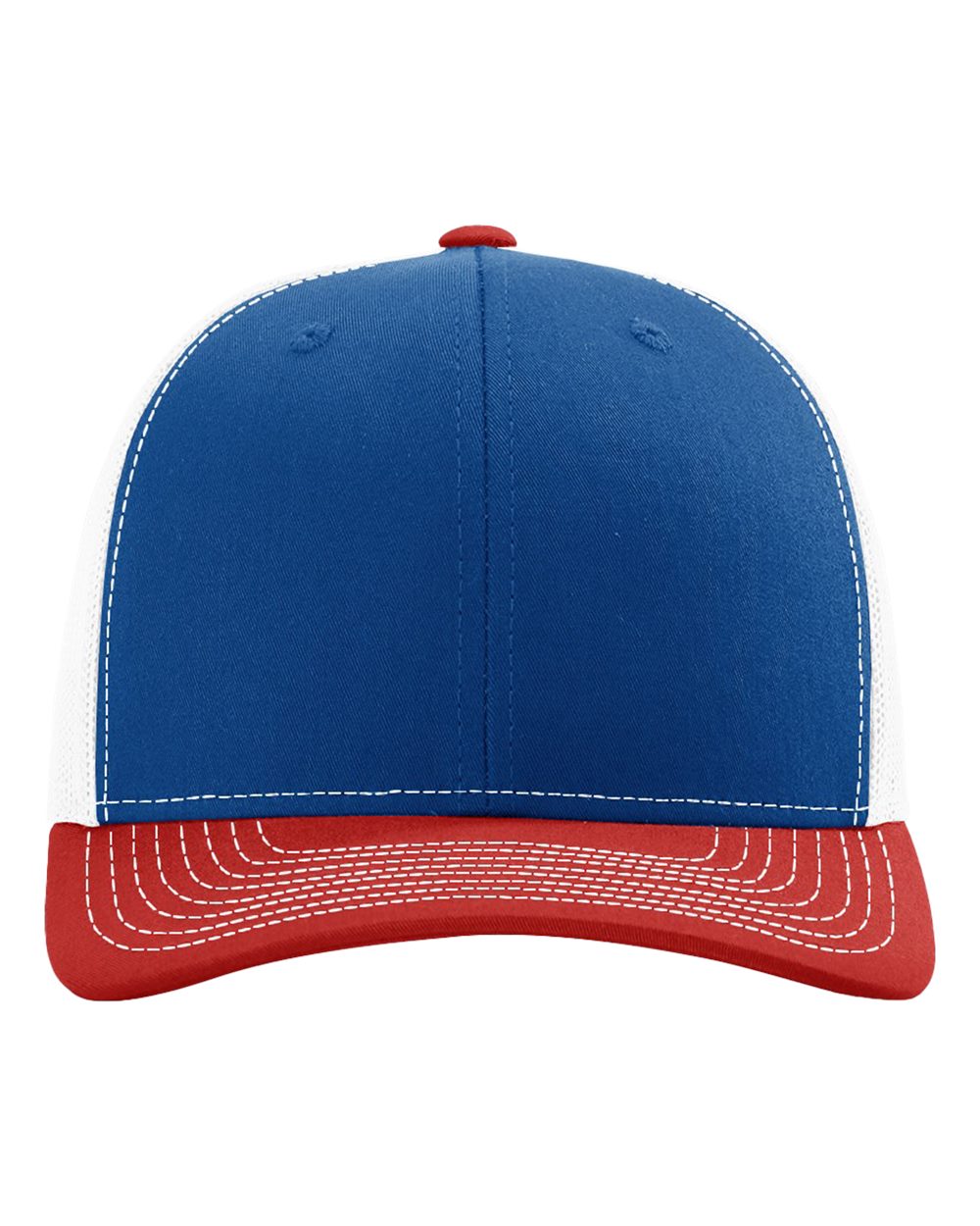 Front View of Royal/ White/ Red Snapback Trucker Cap - 112