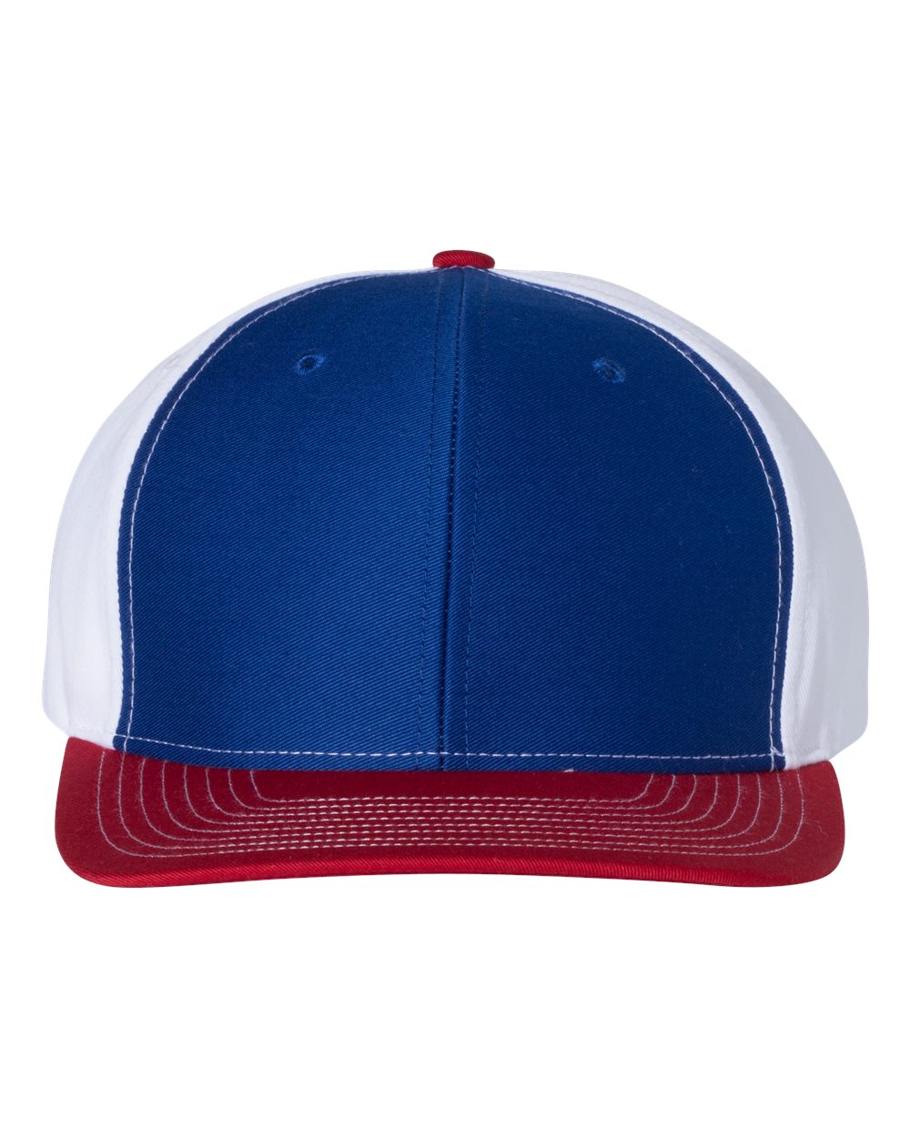 Front View of Royal/ White/ Red Twill Back Trucker Cap - 312