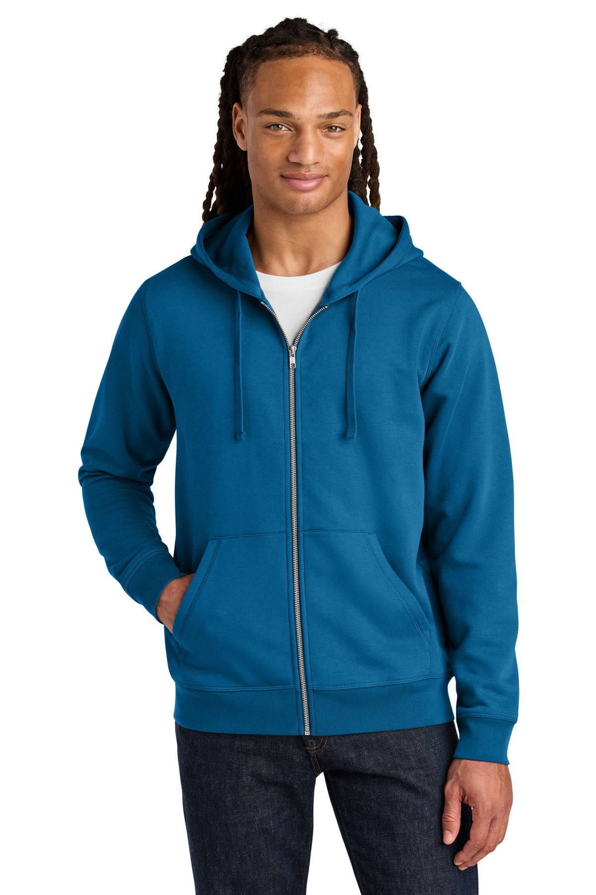 Front View of RoyalBlue Stanley/Stella Unisex Mixer Full-Zip Hooded Sweatshirt SXU011