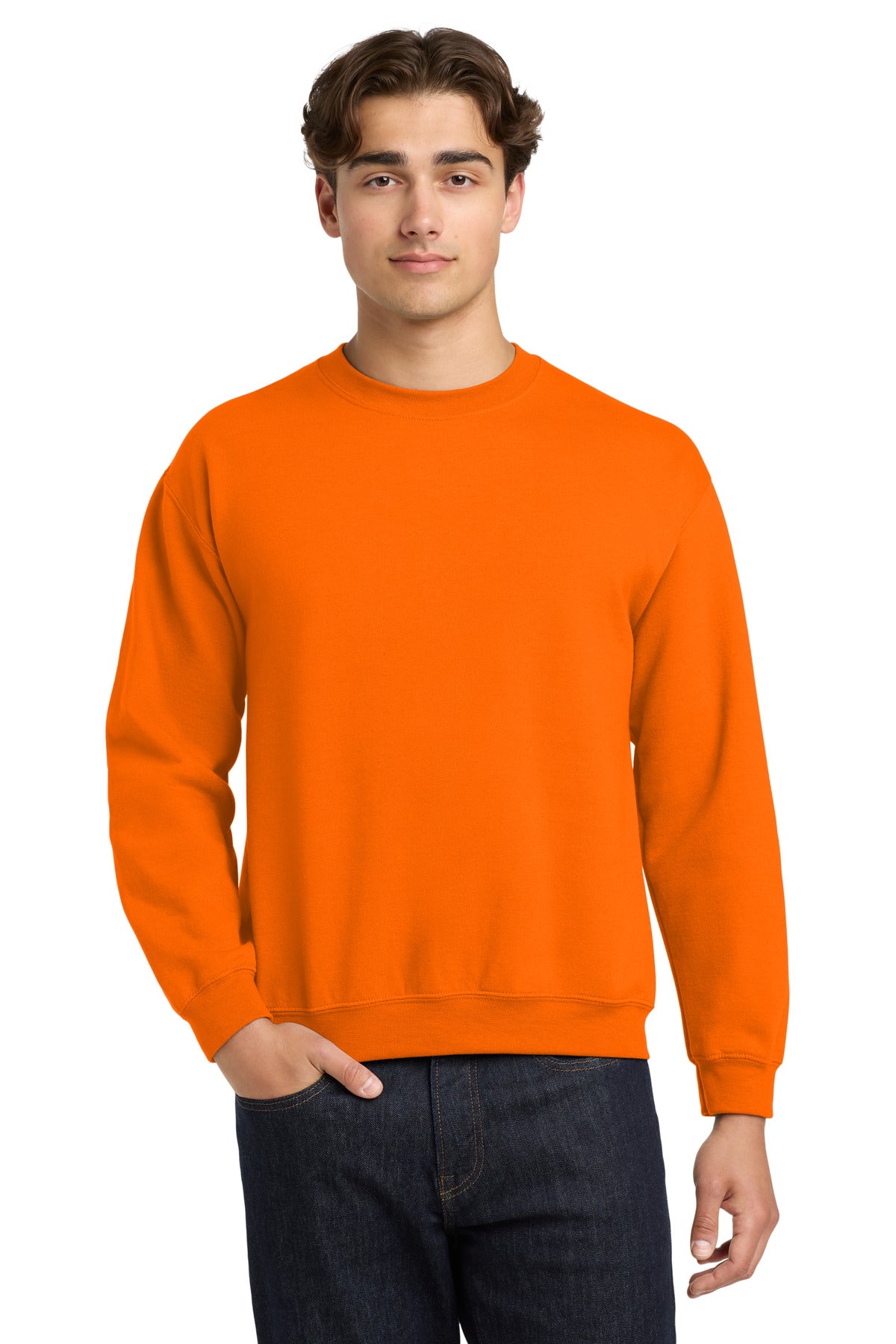 Front View of S Orange Gildan Heavy Blend Crewneck Sweatshirt. 18000