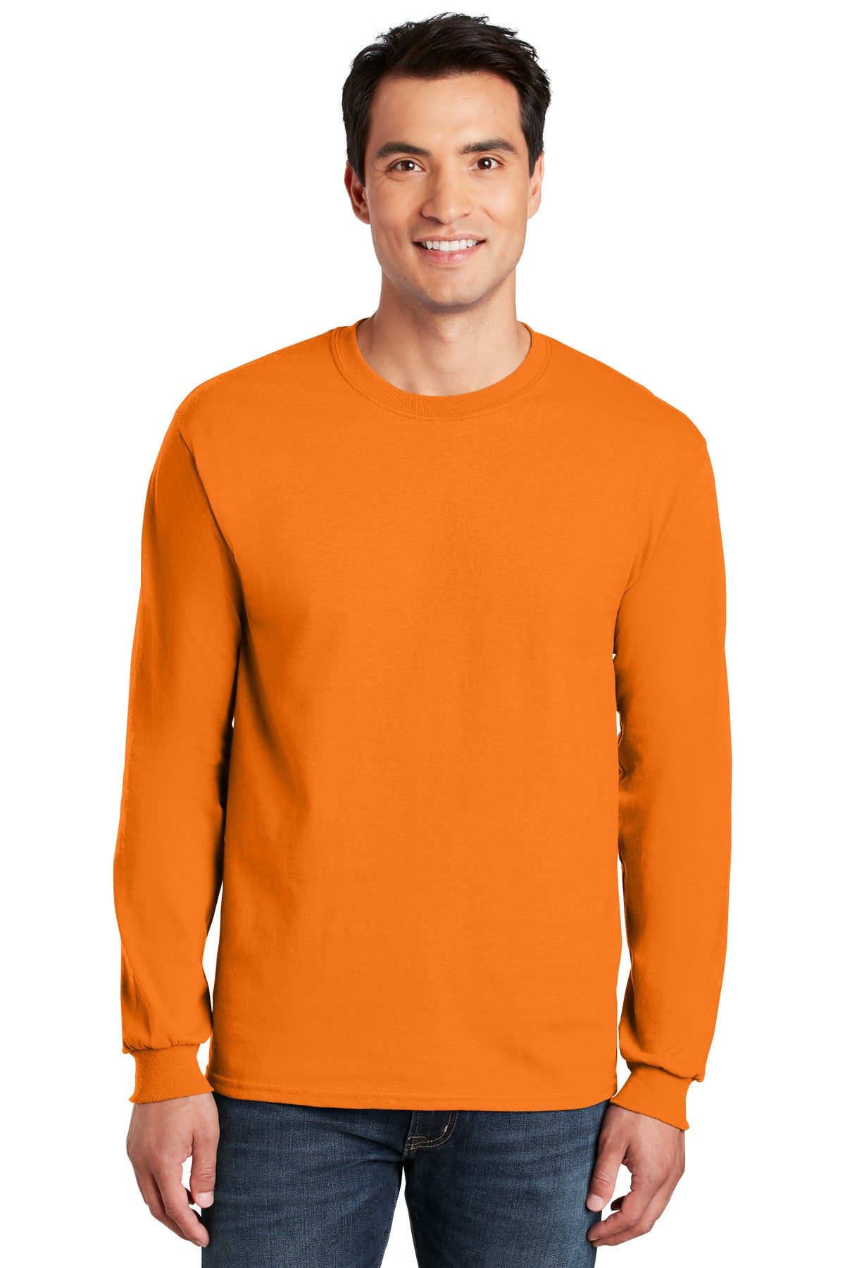 Front View of S Orange Gildan - Ultra Cotton 100% US Cotton Long Sleeve T-Shirt. G2400