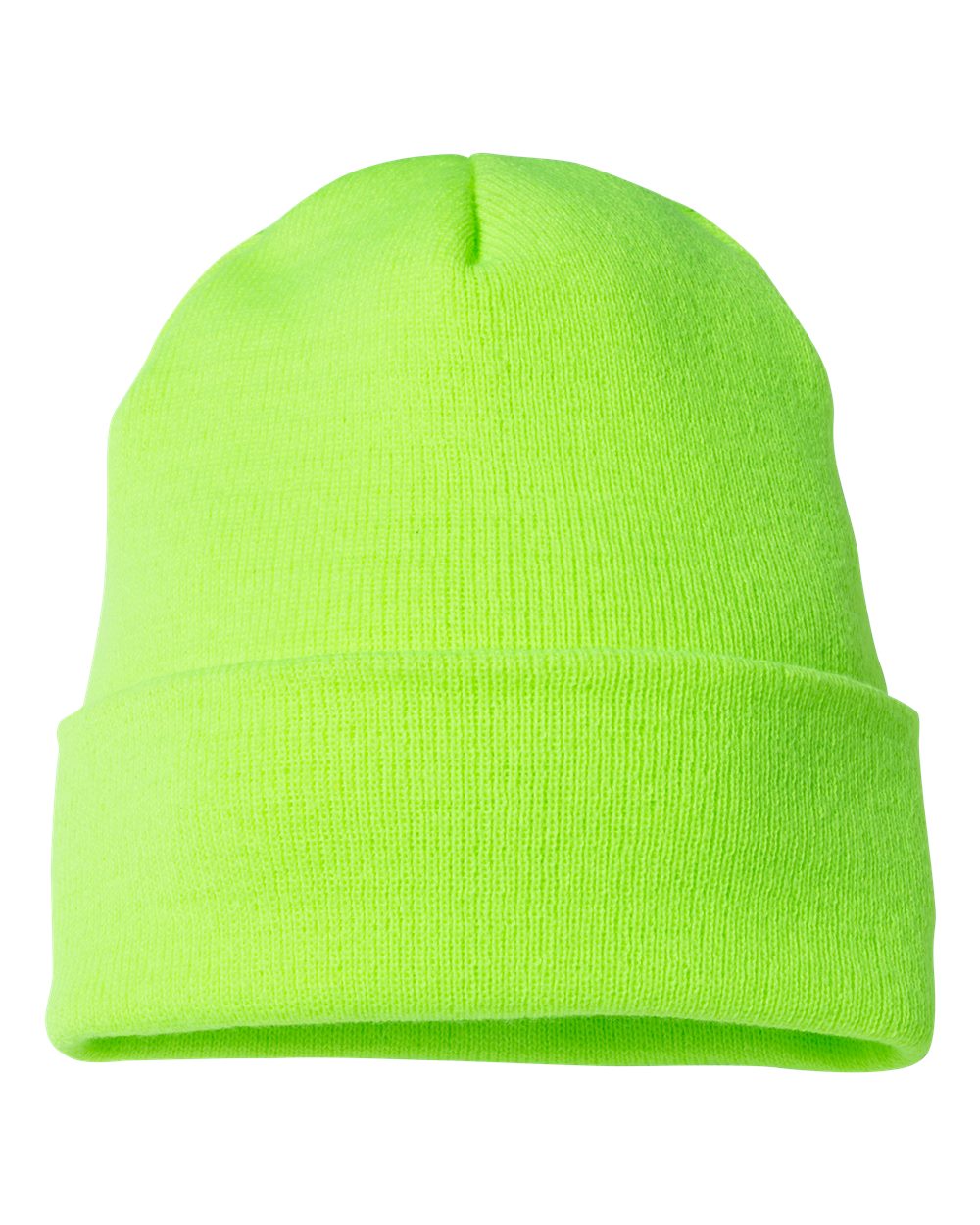 Front View of Safety Green Cuffed Beanie - 1501KC