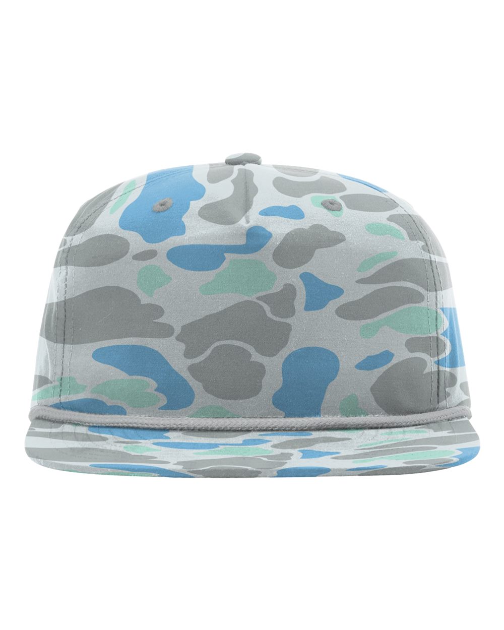 Front View of Saltwater Duck Camo/ Charcoal Printed Umpqua Gramps Cap - 256P