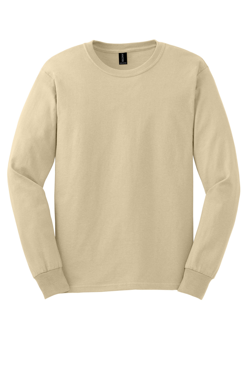 Front View of Sand Gildan - Ultra Cotton 100% US Cotton Long Sleeve T-Shirt. G2400