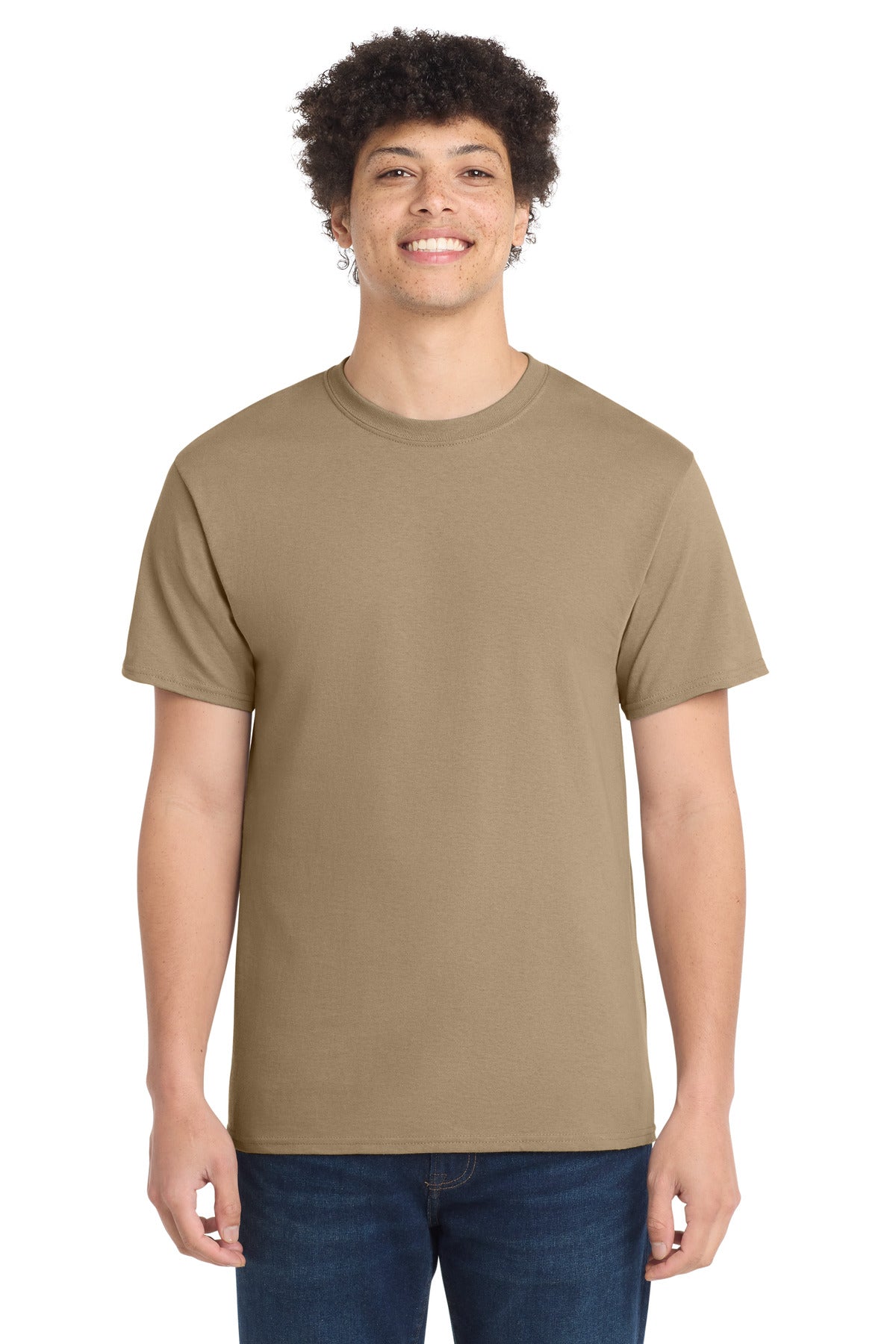 Front View of Sand Port & Co Core Cotton Tee. PC54