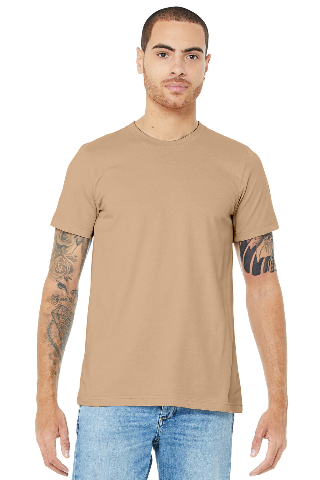Front View of SandDune BELLA+CANVAS Unisex Jersey Short Sleeve Tee. BC3001
