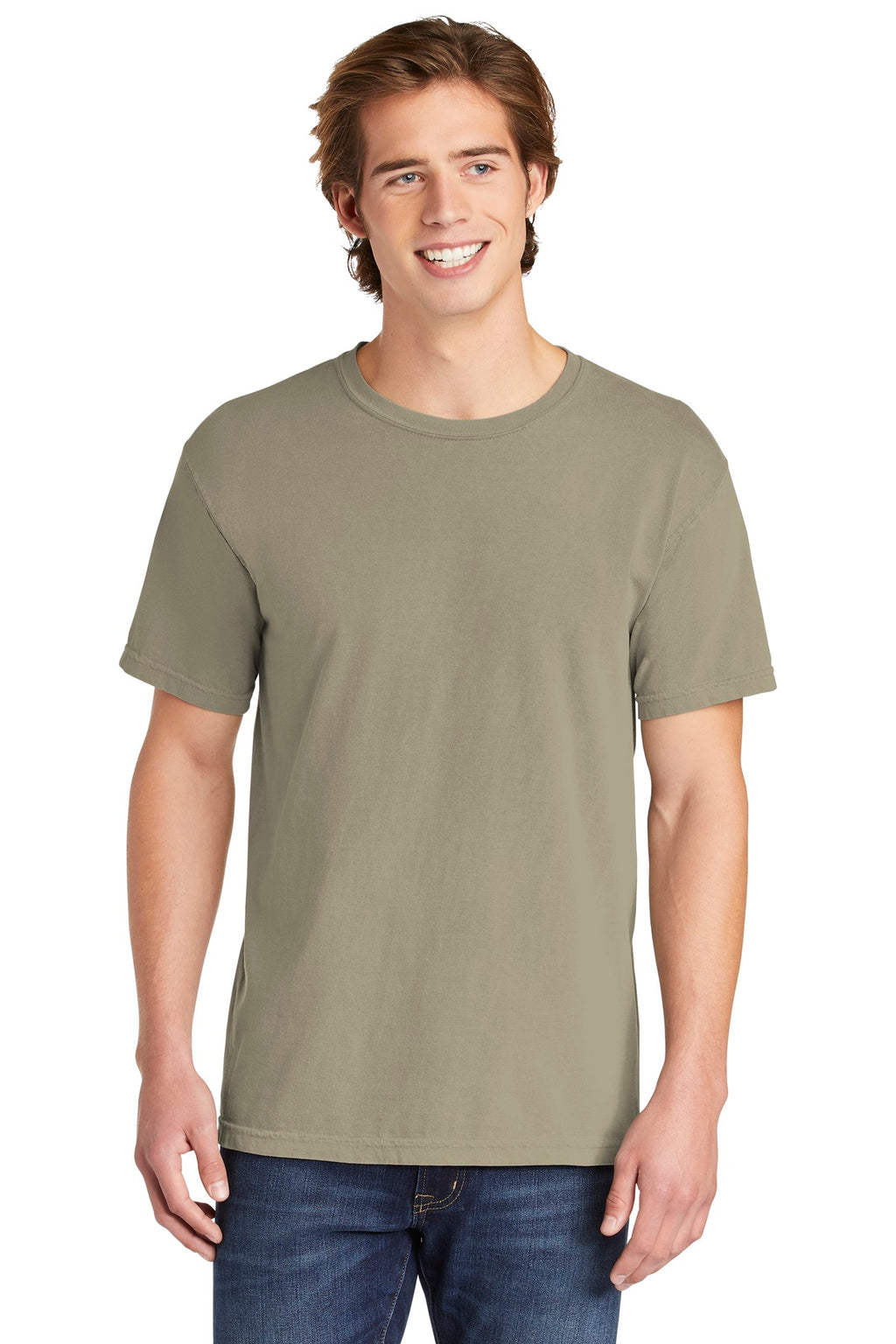 Front View of Sandstone COMFORT COLORS Heavyweight Ring Spun Tee. 1717