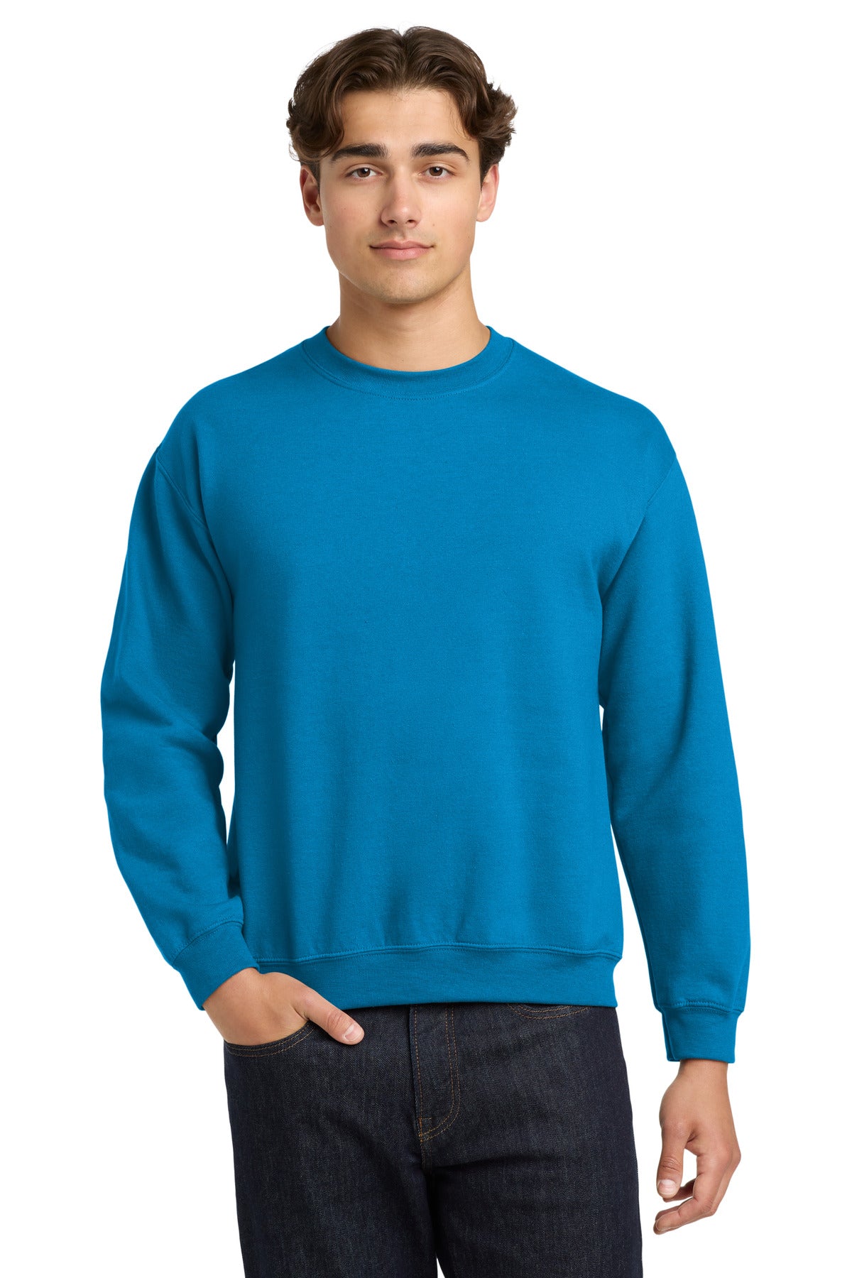 Front View of Sapphire Gildan Heavy Blend Crewneck Sweatshirt. 18000