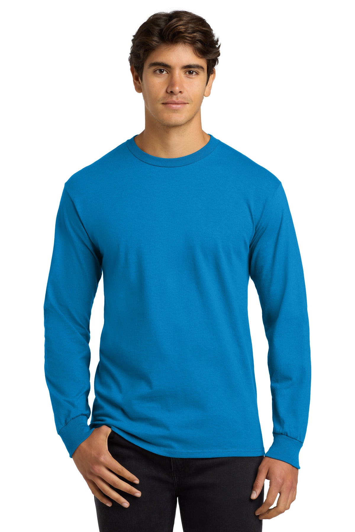 Front View of Sapphire Gildan - Ultra Cotton 100% US Cotton Long Sleeve T-Shirt. G2400