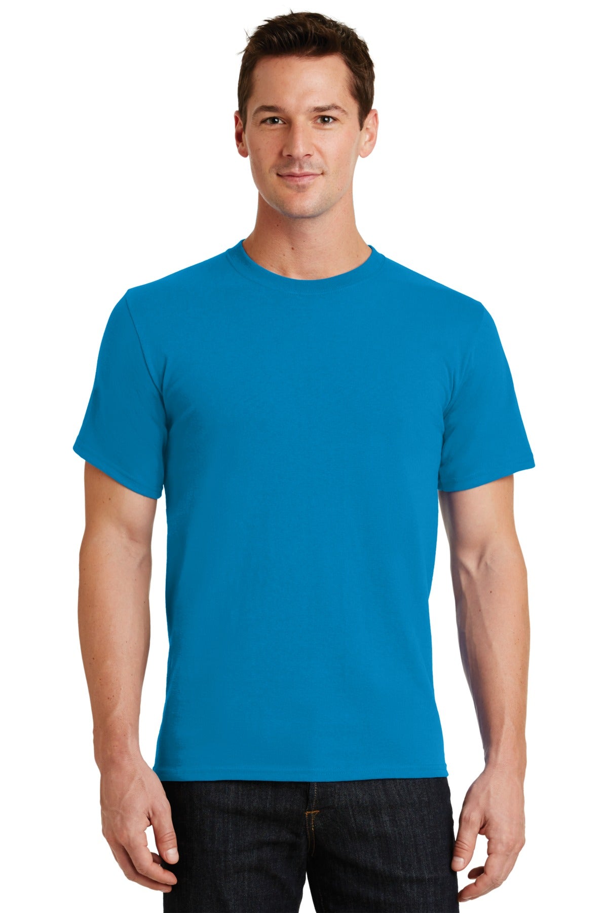 Front View of Sapphire Port & Co Essential Tee. PC61