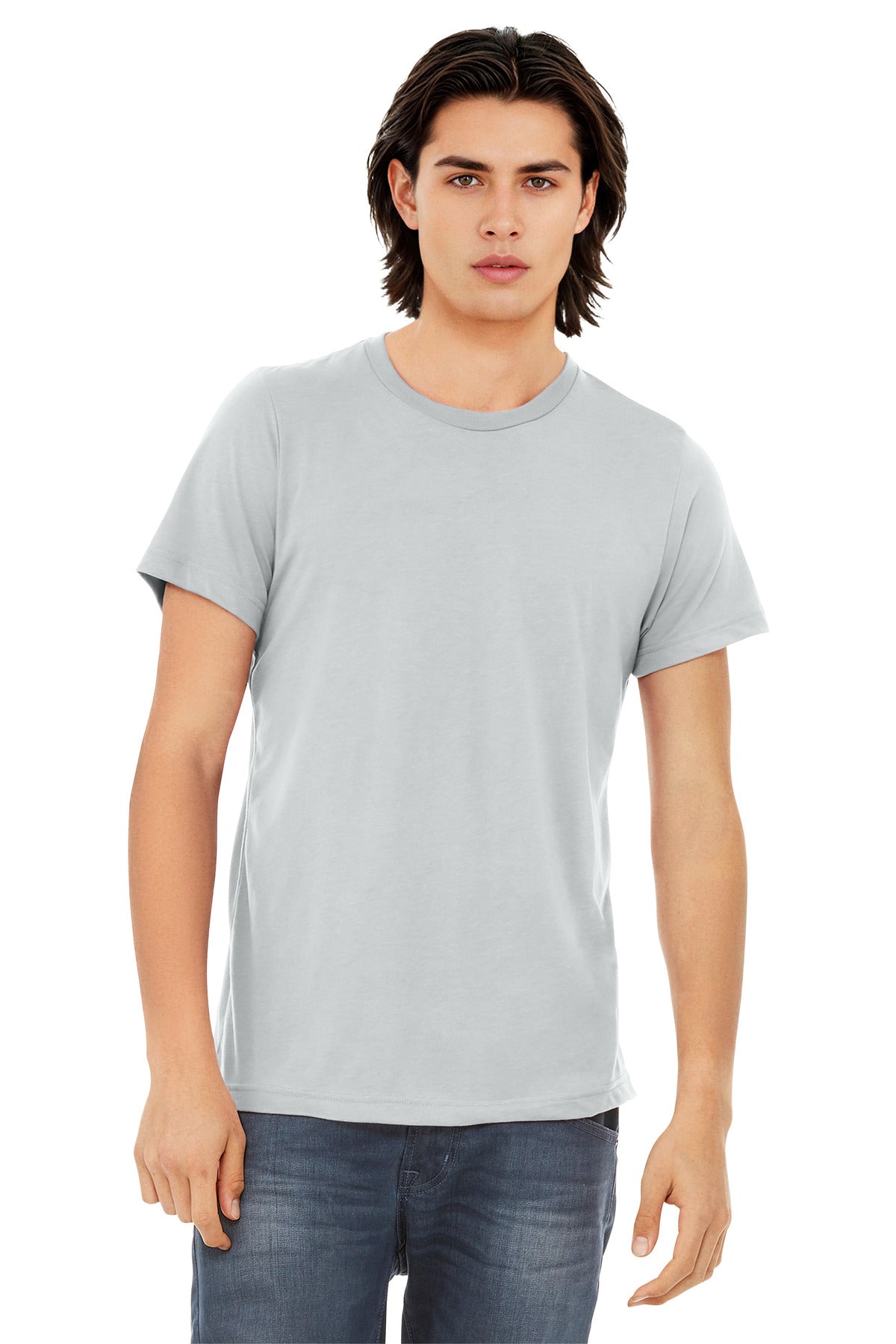Front View of SdSilverTb BELLA+CANVAS Unisex Triblend Short Sleeve Tee. BC3413