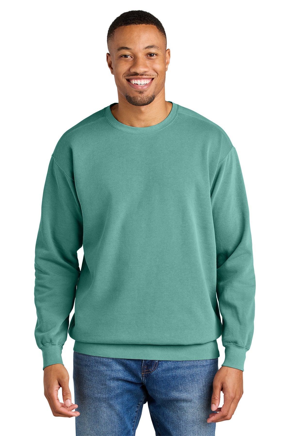 Front View of Seafoam COMFORT COLORS Ring Spun Crewneck Sweatshirt. 1566