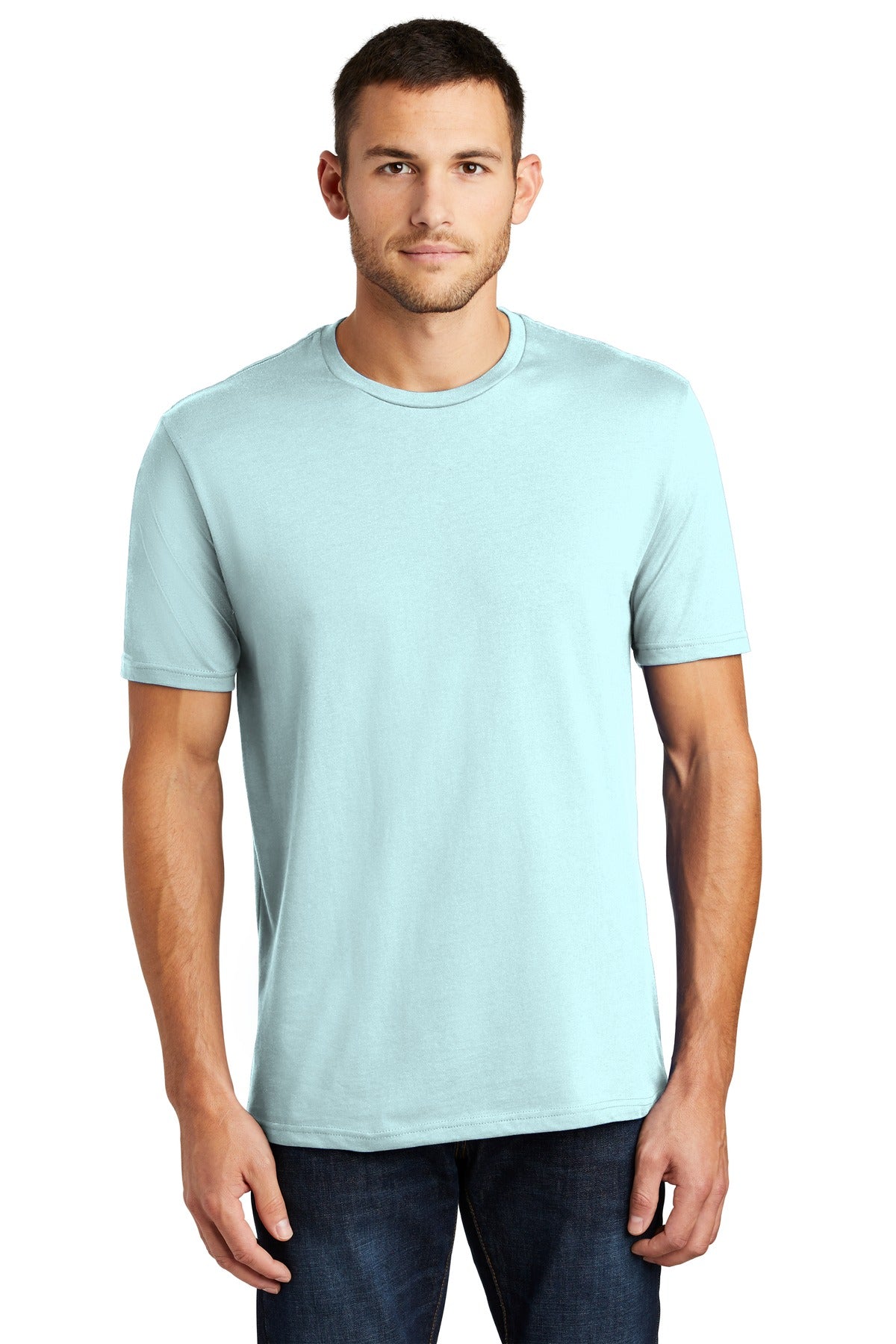 Front View of Seaglass Blue District Perfect Weight Tee. DT104