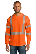 Front View of SftyOrg CornerStone ANSI 107 Class 3 Long Sleeve Segmented Tape Hooded Tee CS208