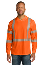 Front View of SftyOrg CornerStone ANSI 107 Class 3 Long Sleeve Segmented Tape Hooded Tee CS208