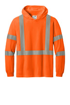 Front View of SftyOrg CornerStone ANSI 107 Class 3 Long Sleeve Segmented Tape Hooded Tee CS208
