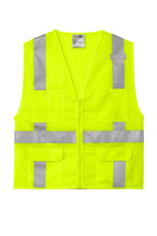Front View of SftyYellow CornerStone ANSI 107 Class 2 Mesh Six-Pocket Zippered Vest. CSV104