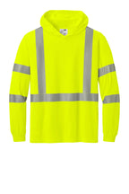 Front View of SftyYellow CornerStone ANSI 107 Class 3 Long Sleeve Segmented Tape Hooded Tee CS208