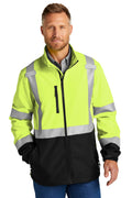 Front View of SftyYellow CornerStone ANSI 107 Class 3 Soft Shell Jacket CSJ503