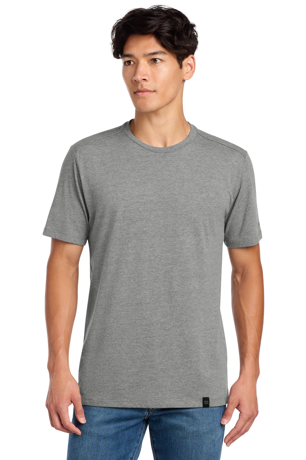 Front View of Shadow Grey He New Era Heritage Blend Crew Tee. NEA100