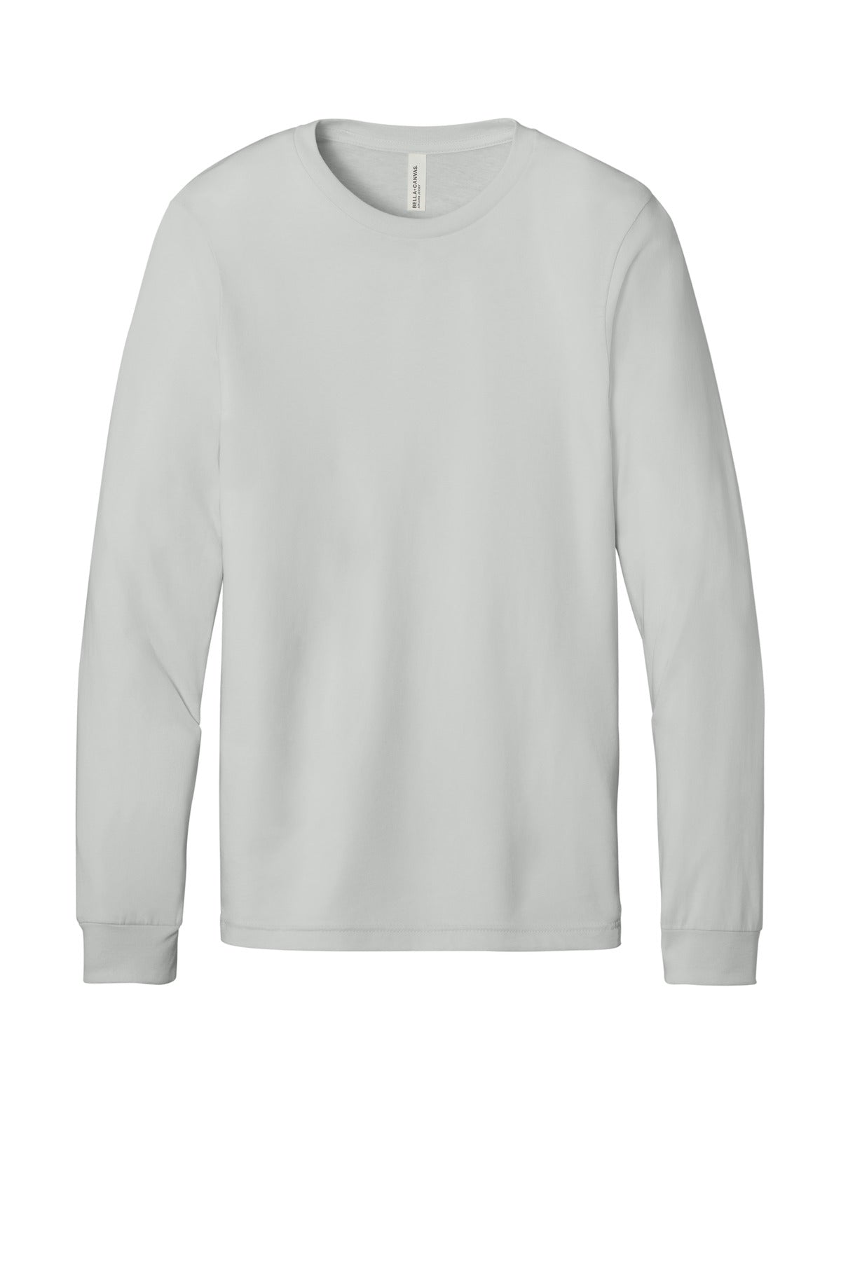 Front View of Silver BELLA+CANVAS Unisex Jersey Long Sleeve Tee. BC3501