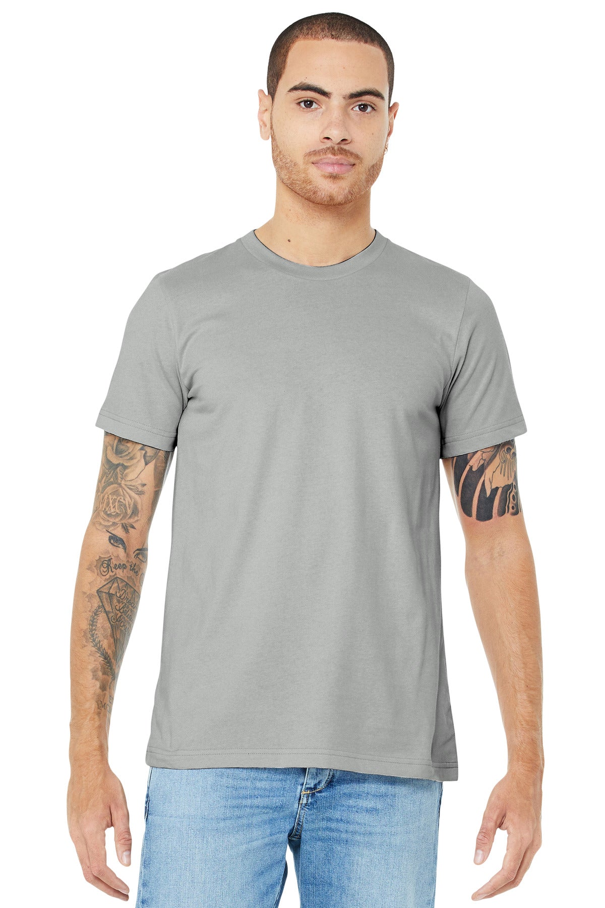 Front View of Silver BELLA+CANVAS Unisex Jersey Short Sleeve Tee. BC3001