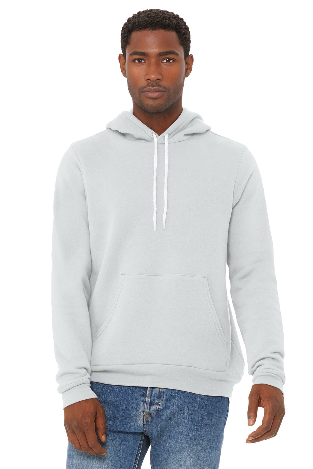Front View of Silver BELLA+CANVAS Unisex Sponge Fleece Pullover Hoodie. BC3719