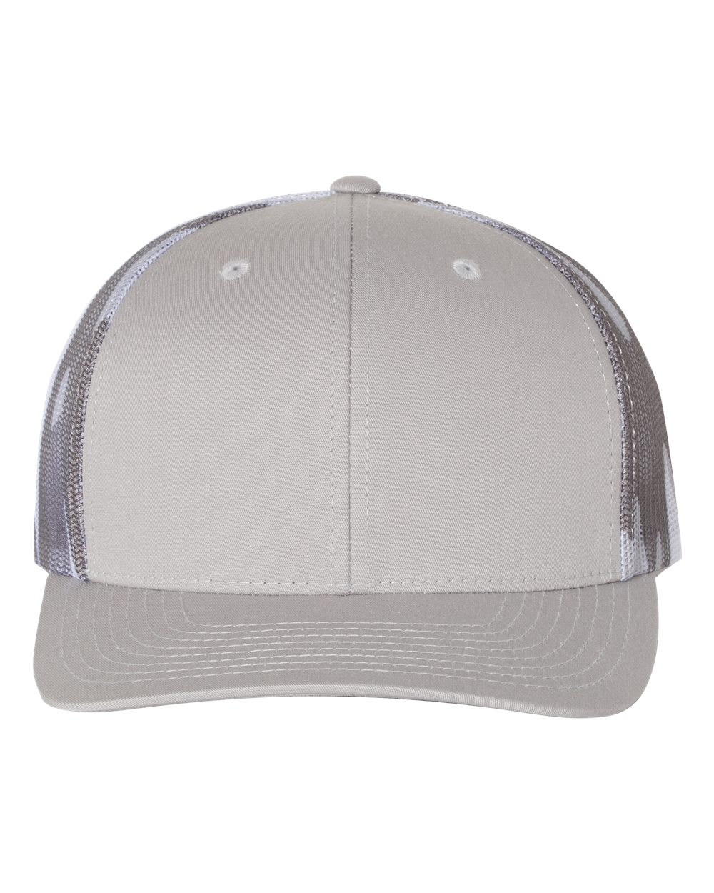 Front View of Silver/ Grey Camo Printed Mesh Trucker Cap - 112PM