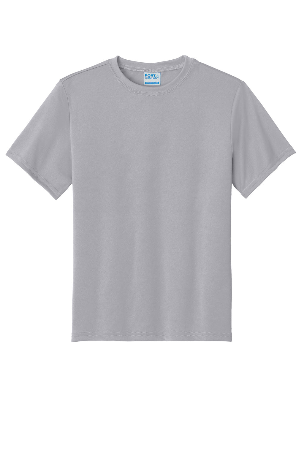 Front View of Silver Port & Co Youth Performance Tee. PC380Y