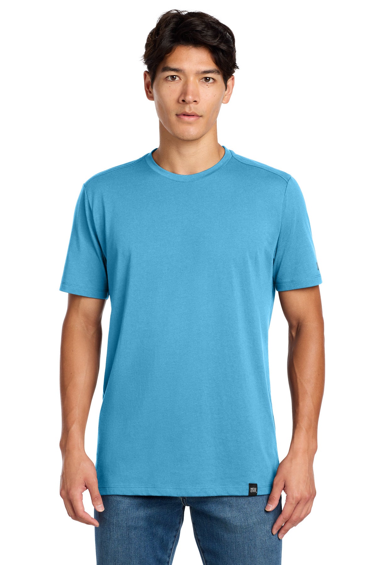 Front View of Sky Blue New Era Heritage Blend Crew Tee. NEA100