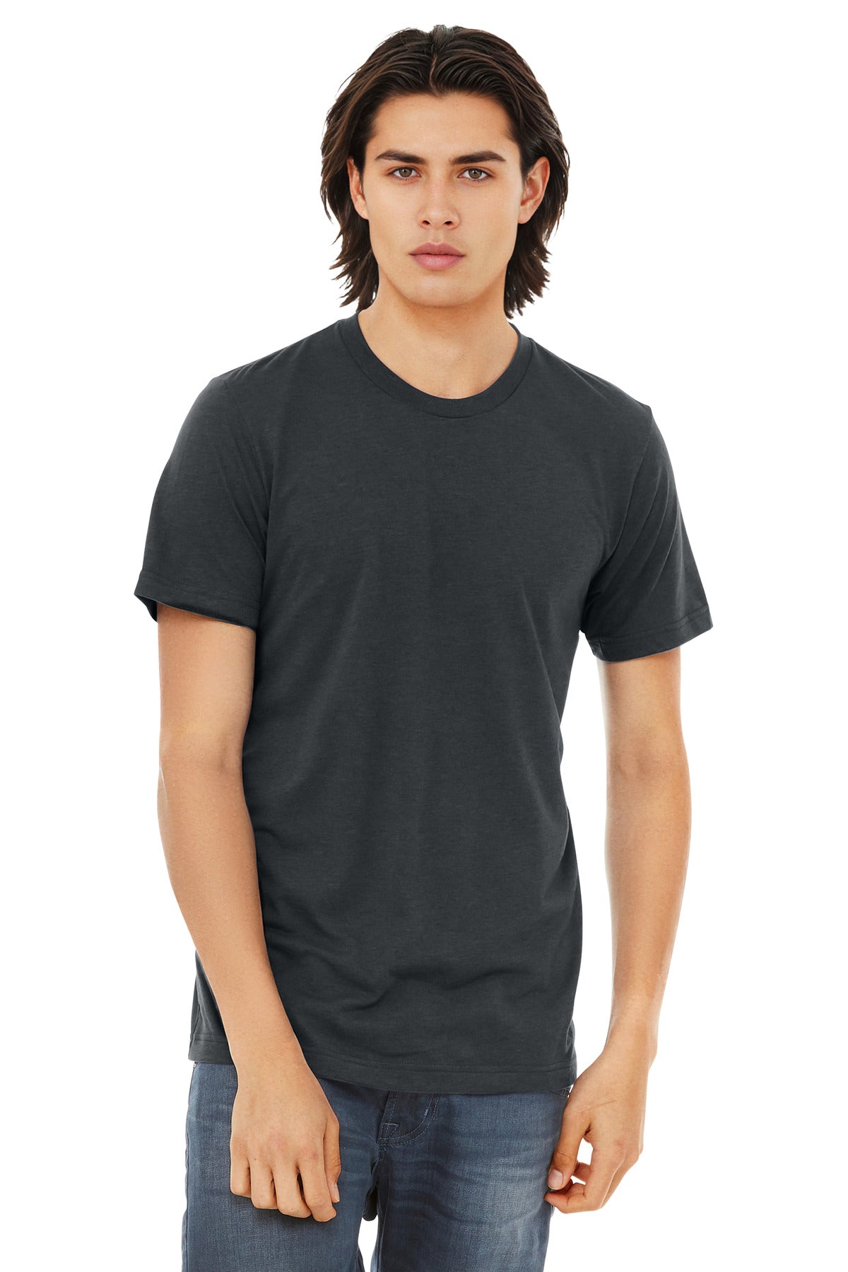 Front View of Sld Dk Grey TB BELLA+CANVAS Unisex Triblend Short Sleeve Tee. BC3413