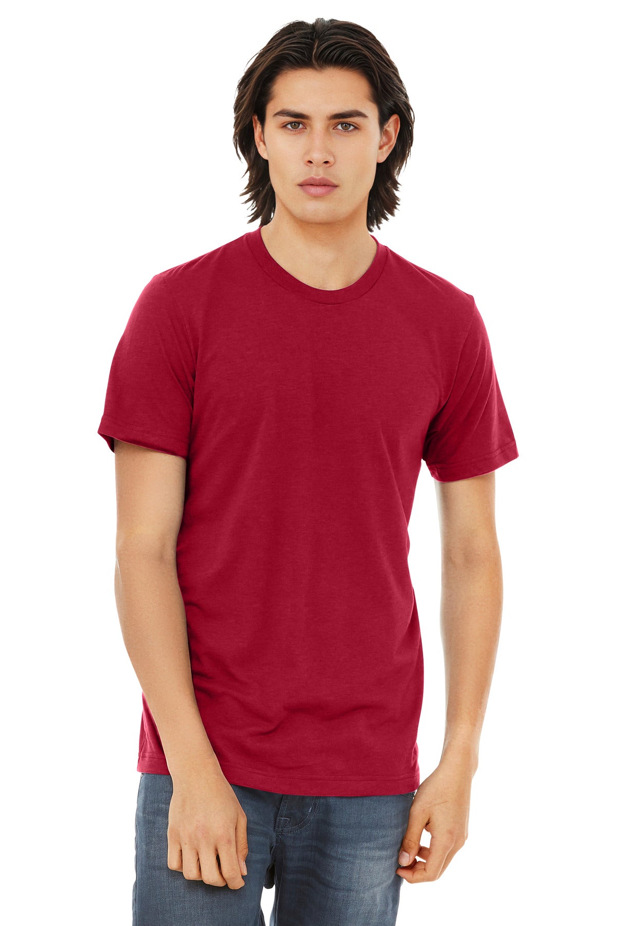 Front View of Sld Red TB BELLA+CANVAS Unisex Triblend Short Sleeve Tee. BC3413