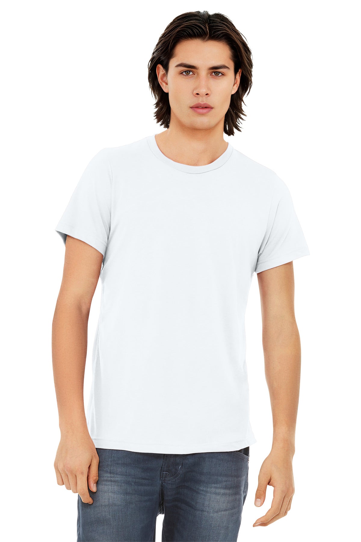 Front View of Sld White TB BELLA+CANVAS Unisex Triblend Short Sleeve Tee. BC3413