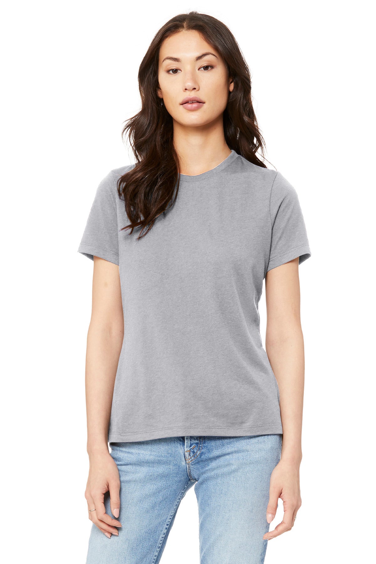 Front View of SldAthGrey BELLA+CANVAS Women's Relaxed Jersey Short Sleeve Tee. BC6400