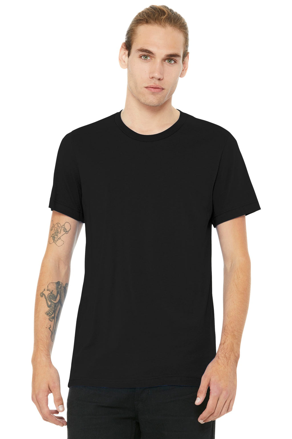 Front View of Sol Black Blnd BELLA+CANVAS Unisex Heather CVC Short Sleeve Tee. BC3001CVC